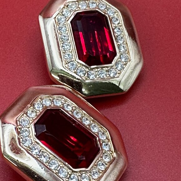 Swarovski Jewelry - VTG Large SwarovskI S.A.L. Red & Clear Crystal Clip Earrings